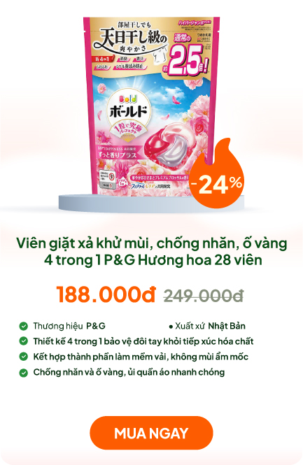 Viên giặt xả khử mùi, chống nhăn, ố vàng 4 trong 1 Gel Ball Bold P&G Hương hoa 28 viên